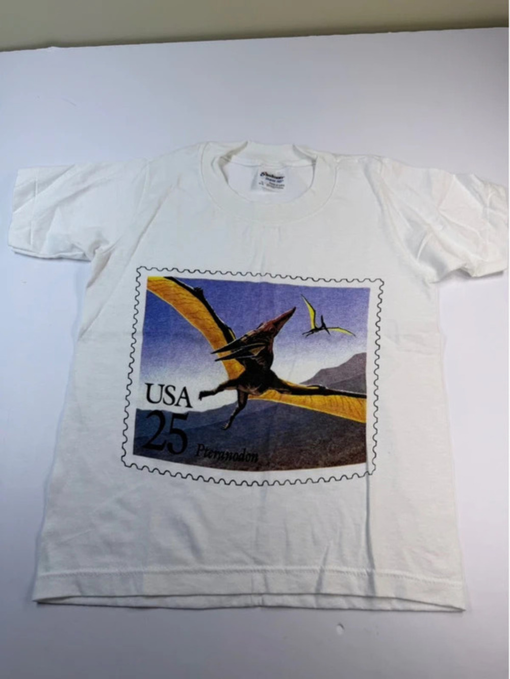 Vintage Stedman Pteranodon Dinosaur USA Stamp T-Shirt Youth S